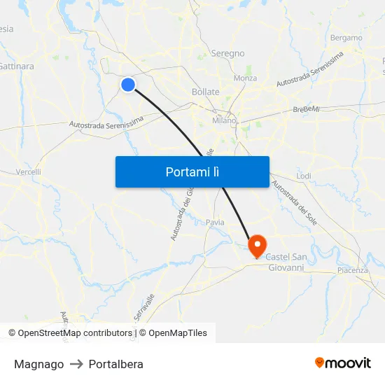 Magnago to Portalbera map