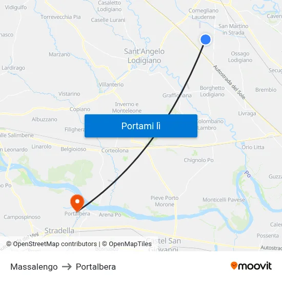 Massalengo to Portalbera map