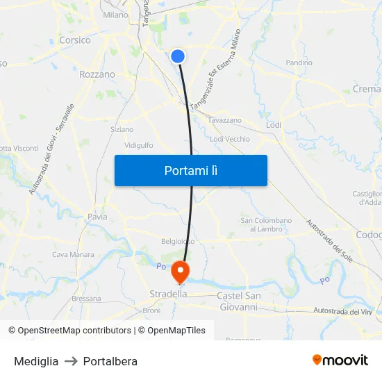 Mediglia to Portalbera map