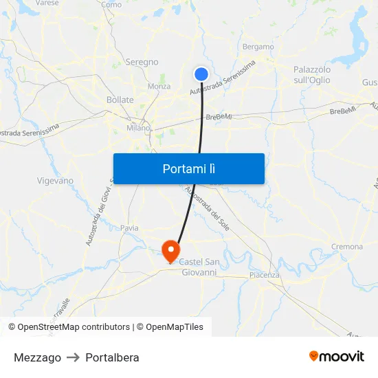 Mezzago to Portalbera map