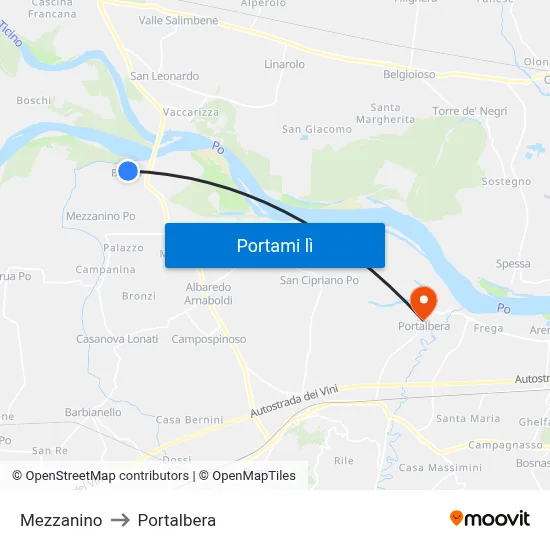 Mezzanino to Portalbera map