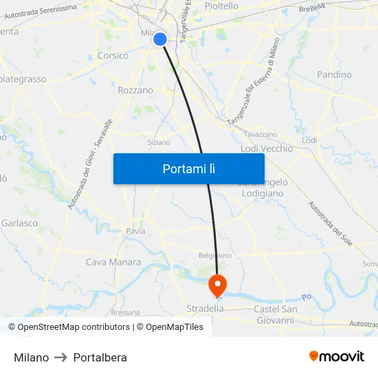 Milano to Portalbera map