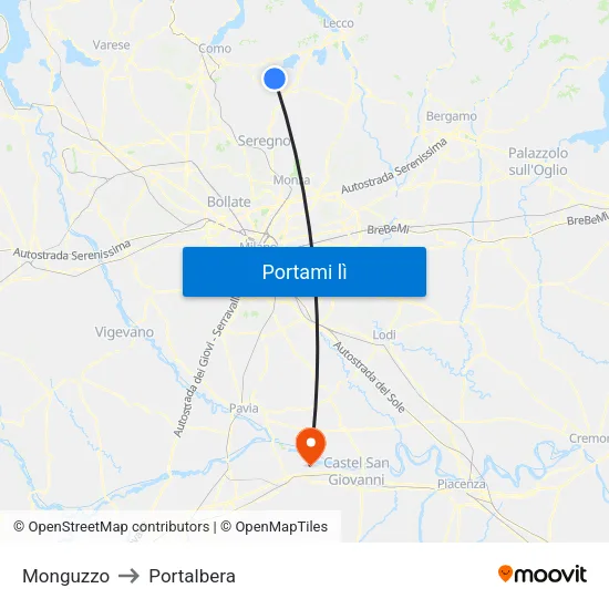 Monguzzo to Portalbera map