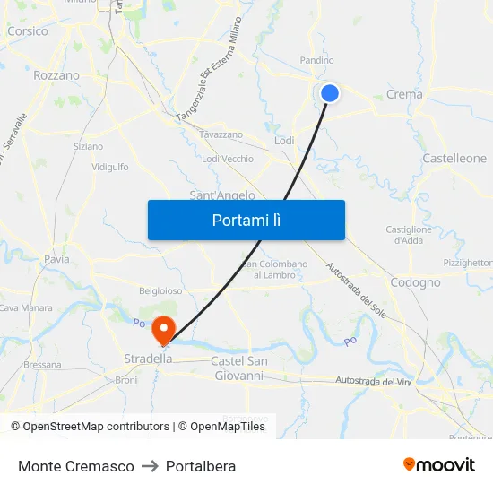 Monte Cremasco to Portalbera map