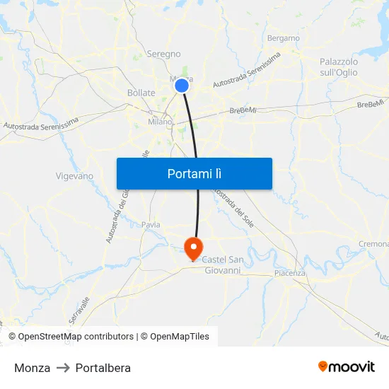 Monza to Portalbera map
