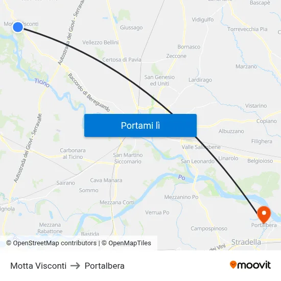 Motta Visconti to Portalbera map