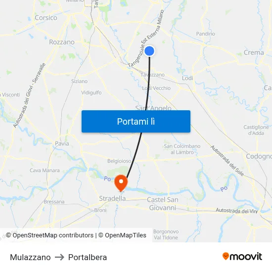 Mulazzano to Portalbera map