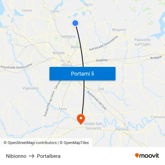 Nibionno to Portalbera map