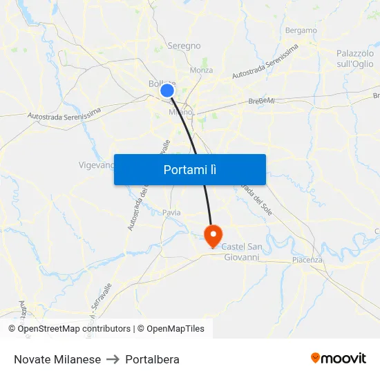Novate Milanese to Portalbera map
