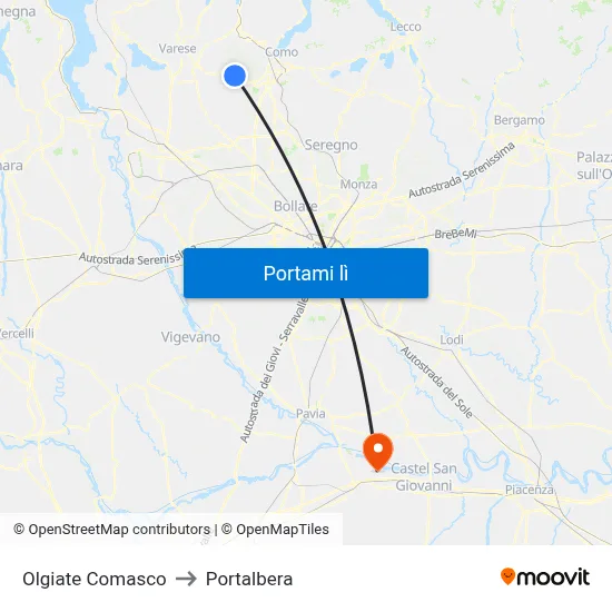 Olgiate Comasco to Portalbera map