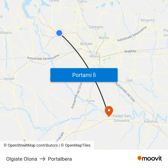 Olgiate Olona to Portalbera map