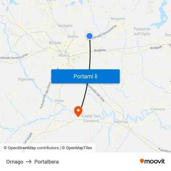 Ornago to Portalbera map