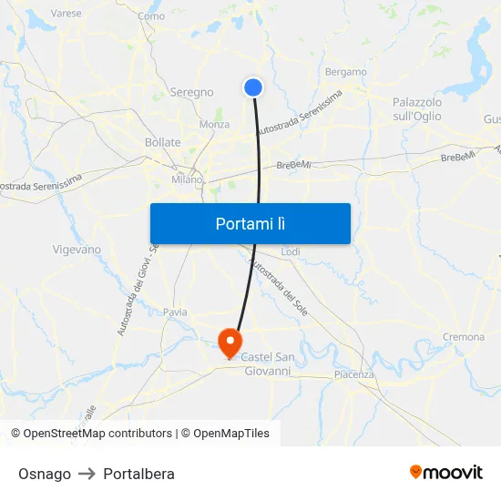 Osnago to Portalbera map