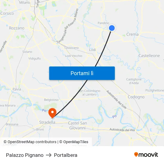 Palazzo Pignano to Portalbera map