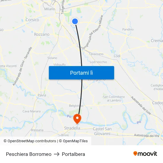 Peschiera Borromeo to Portalbera map