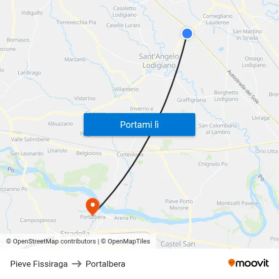 Pieve Fissiraga to Portalbera map