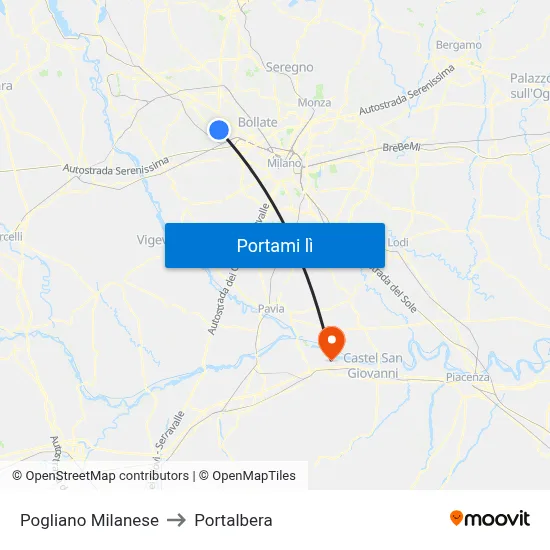 Pogliano Milanese to Portalbera map