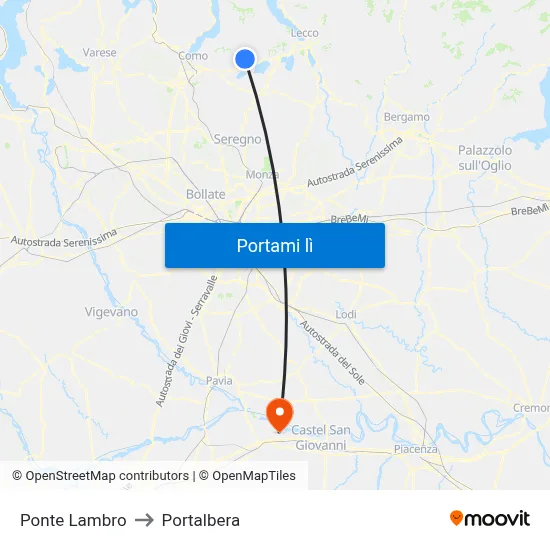 Ponte Lambro to Portalbera map