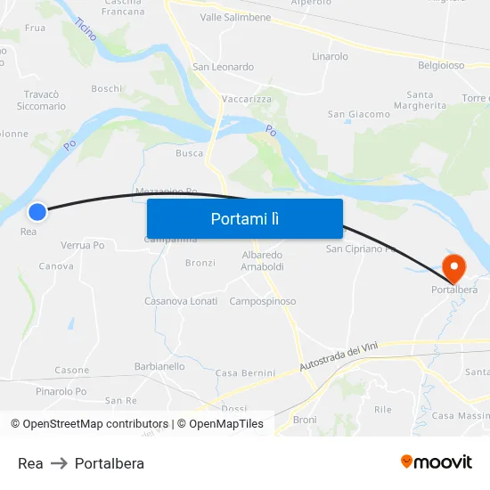 Rea to Portalbera map
