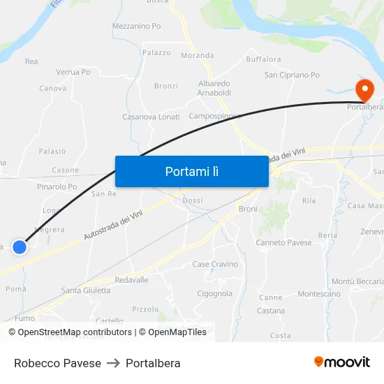 Robecco Pavese to Portalbera map