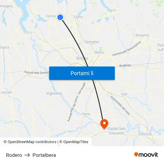 Rodero to Portalbera map