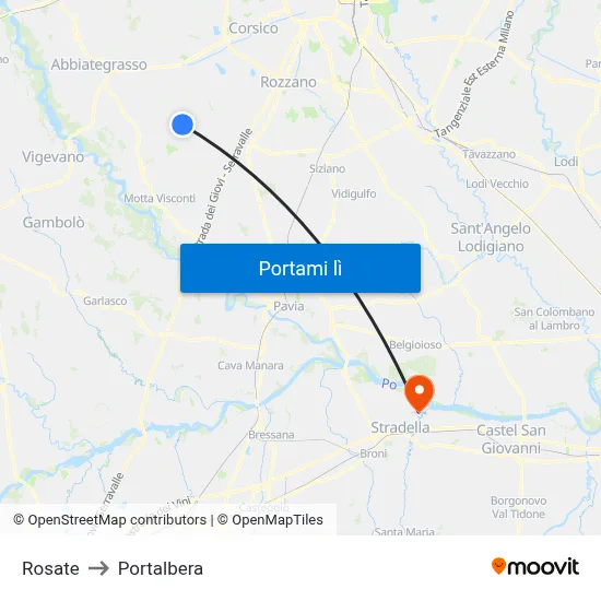 Rosate to Portalbera map