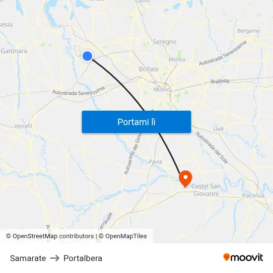 Samarate to Portalbera map