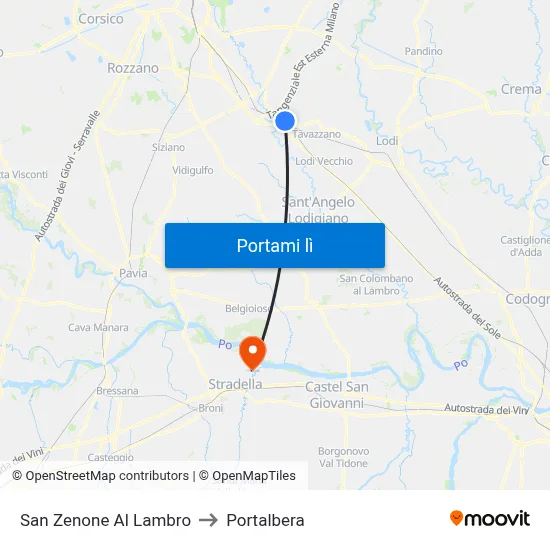 San Zenone Al Lambro to Portalbera map