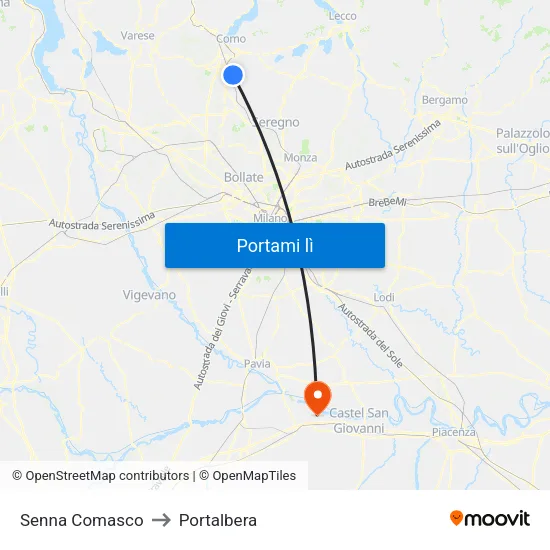 Senna Comasco to Portalbera map