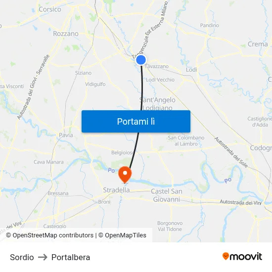 Sordio to Portalbera map