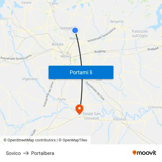 Sovico to Portalbera map