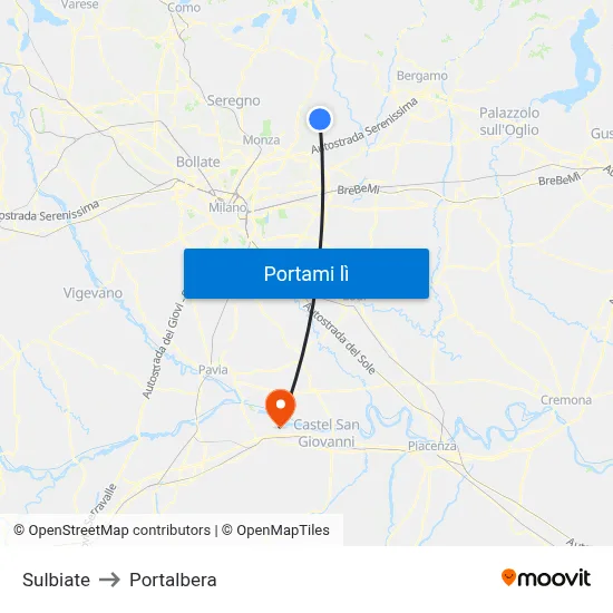 Sulbiate to Portalbera map
