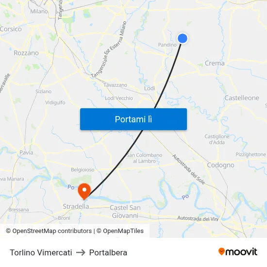 Torlino Vimercati to Portalbera map