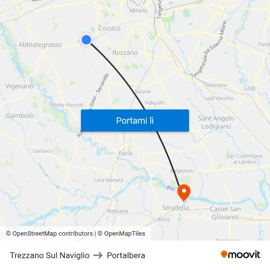 Trezzano Sul Naviglio to Portalbera map