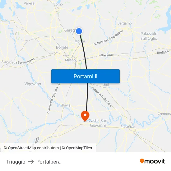 Triuggio to Portalbera map