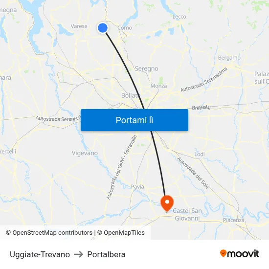 Uggiate-Trevano to Portalbera map