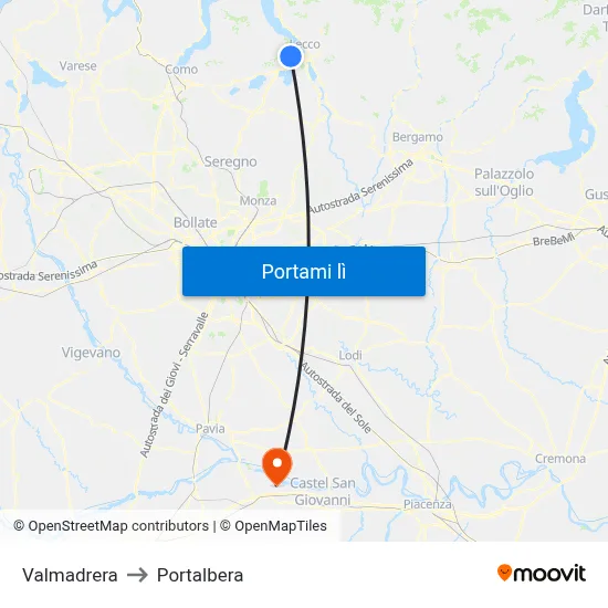 Valmadrera to Portalbera map