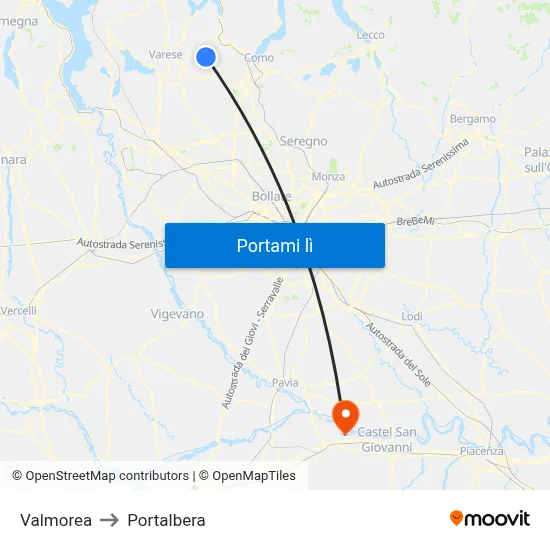 Valmorea to Portalbera map