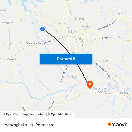 Vanzaghello to Portalbera map