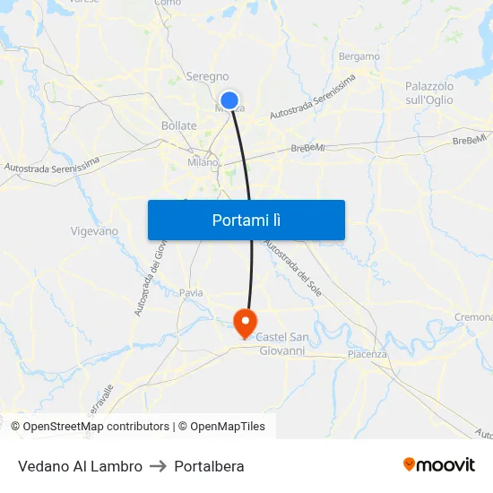 Vedano Al Lambro to Portalbera map