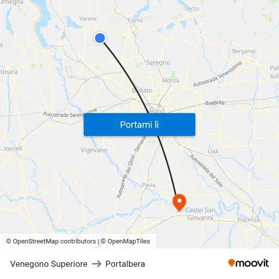 Venegono Superiore to Portalbera map