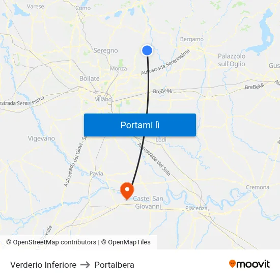 Verderio Inferiore to Portalbera map
