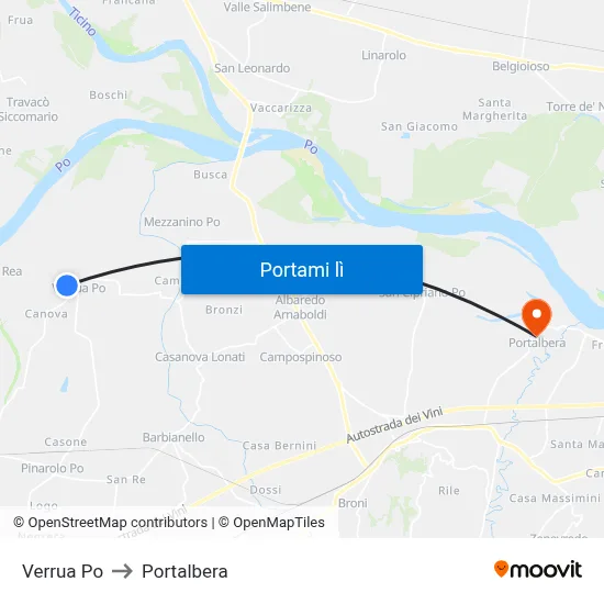 Verrua Po to Portalbera map