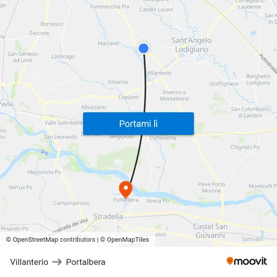 Villanterio to Portalbera map
