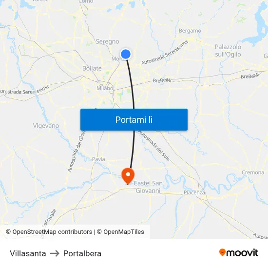 Villasanta to Portalbera map