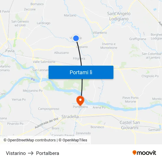 Vistarino to Portalbera map