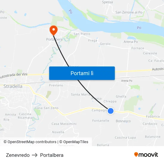 Zenevredo to Portalbera map