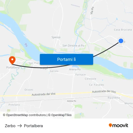 Zerbo to Portalbera map