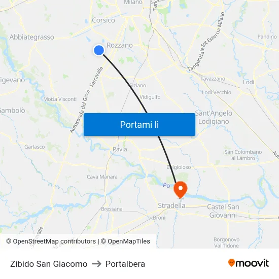 Zibido San Giacomo to Portalbera map