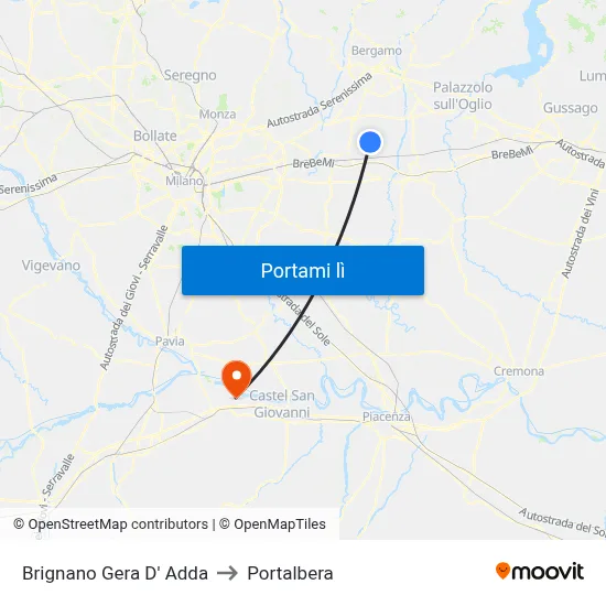 Brignano Gera D' Adda to Portalbera map